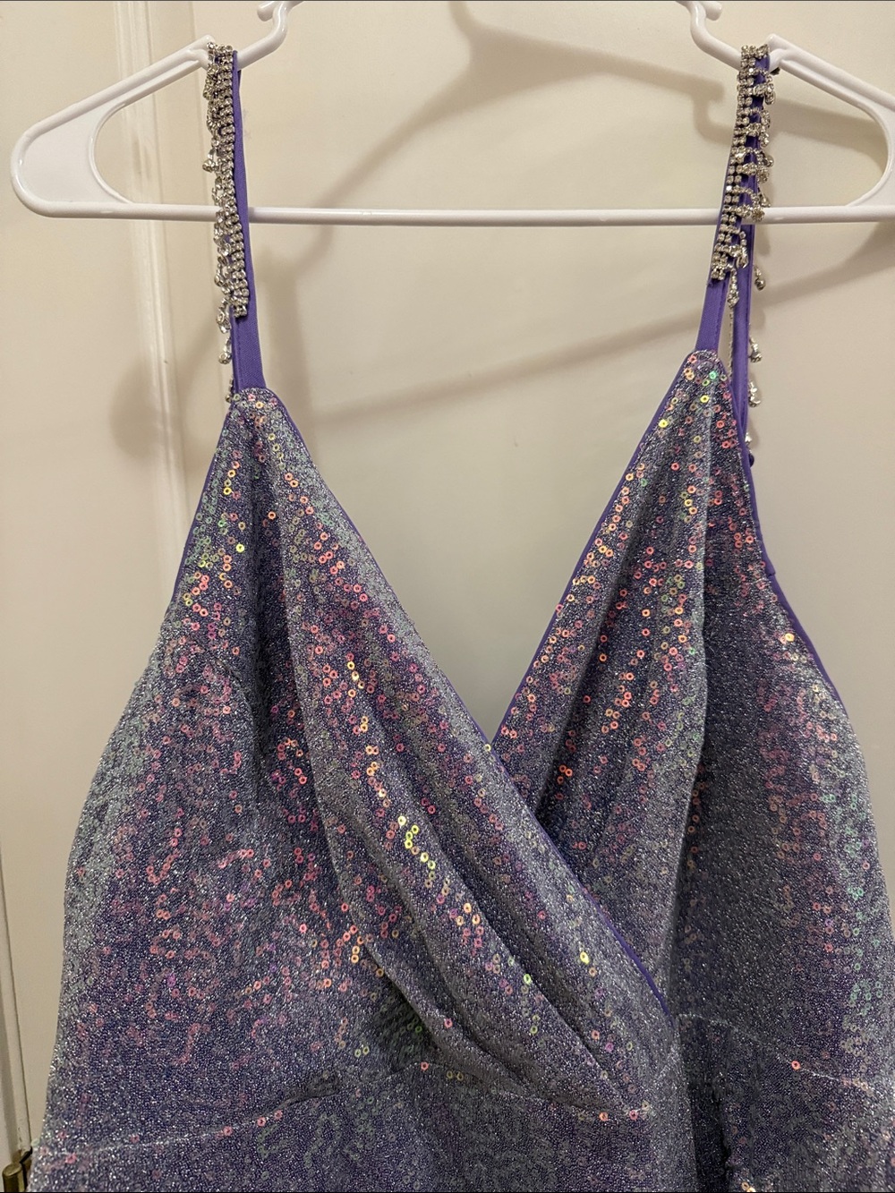 Women’s  2x Sparkly Lavender Sequin A Line Party Dress Jeweled Straps - Picture 4 of 9